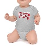 Little King NCAA Short Sleeve Romper-Pennant Logo-Heathered Gray-Nebraska-6 Months