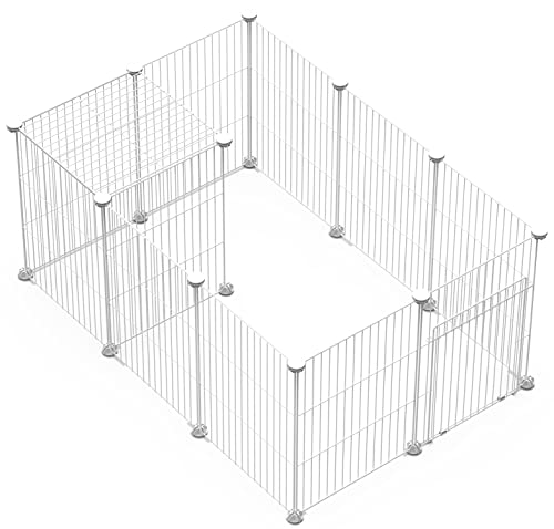 Langxun DIY-Käfig mit Tür, Zaun für Kleintiere, Haustiere, Käfig für Kaninchen, Meerschweinchen, Gehege für Welpen, Kätzchen, 43 x 32 cm, 12-teilig