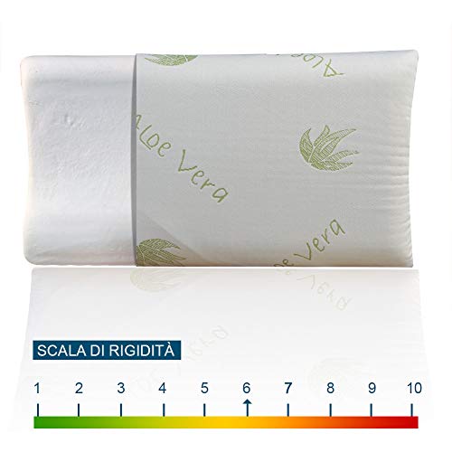 Oreiller Onda Foam Memory Double Onde Aloe H10 et H12 cm 100 % mousse à mémoire de forme avec tissu déhoussable Housse extérieure en tissu Aloe Vera Cover