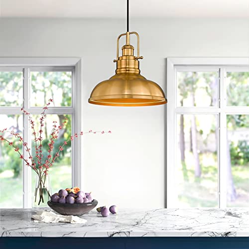Image of zeyu Farmhouse Pendant Lighting for Kitchen Island, 1-Light Industrial Hanging Pendant Light with Metal Dome Shade, Gold Finish, 016-1 BG