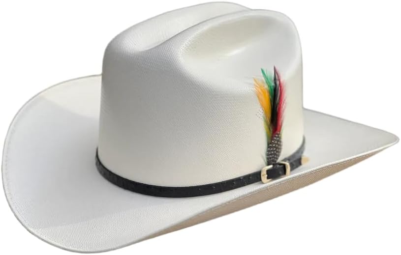 Men's White Diamonds San Judas Western Cowboy Straw Hat 100X Sinaloa Style 3 1/2" Brim - Sombrero Vaquero Fino