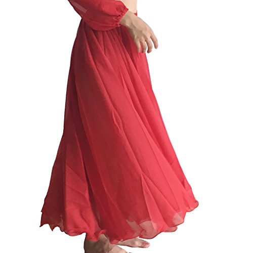 Wuchieal Women's Belly Dance Skirt Tribal Chiffon Full Skirt (Hot Red) #TOP3