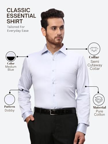 Image of Raymond Men Slim Fit Dobby Pattern Pure Cotton Semicutaway Collar Full Sleeve Formal Shirt