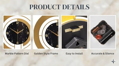 Image of European Style Luxury Living Room Analog Clock 3D Diamonds Non-Ticking Silent Creative Personality Metal Large Quartz Art Wall Decorative (Multi) (BL Marble Gold Clock)