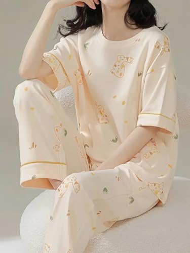 Image of Louis Luxe Womens Korean Night Dress|| Full Pyjama Set || Korean Nightsuit || Women Nightwear ||Round Neck Full Sleeve Nightsuit || Loungewear || Everyday Nightdress (ND-15)
