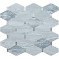 DICOFUN 10-Sheet Grey Marble Long Octagon Peel and Stick Backsplash, Faxu Stone PVC Mixed Metal Silver Stick on Wall Tiles Kitchen Backsplash