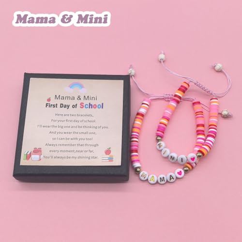 First Day of School Bracelet Gifts for Mom and Daughter Mommy and Me Mama Mini Kindergarten Prek Back to School Bracelets3