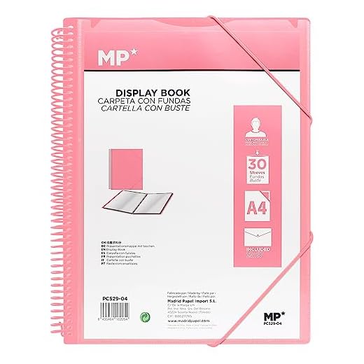 MP, Carpeta de 30 Fundas Transparentes, con Espiral, Gomas de Cierre, Incluye una Carpeta Tipo Sobre con Botón, Uso Académico, Oficina, Color Rosa
