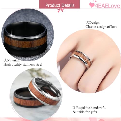 Customize Wood Leaf Pattern Couples Rings Promise Ring Inside Can Engraved Band Rings Wedding Bands Stainless Steel 8mm 6-13#4