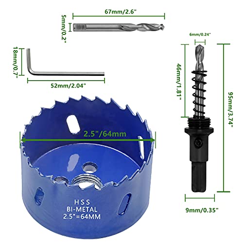 Image of Luomorgo 64mm /2-1 /2 inch Hole Saw, 1 1 /4 inch Cutting Depth HSS Bi-Metal Hole Cutter for Wood Cornhole Boards Plastic Drywall & Metal Sheet