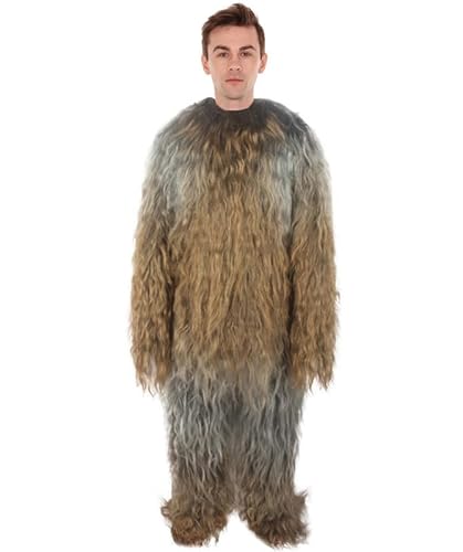 HPO Adult Unisex Hairy Warrior Ape Costumes - Military Leader Fighter Vest & Pant | Halloween Yeti Gorillas Outfits, Grey & Brown - Medium