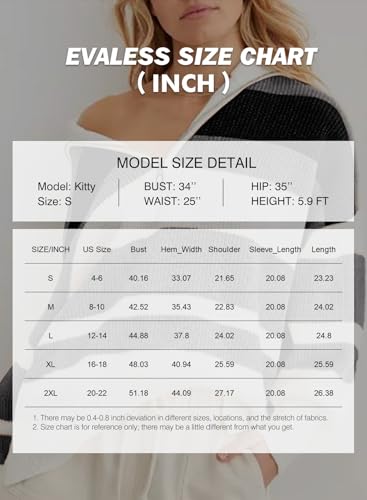 Image of EVALESS Striped Sweaters for Women 2024 Casual Long Sleeve Lapel V Neck Quarter Zip Pullover Sweater Ribbed Knit Jumper Tops