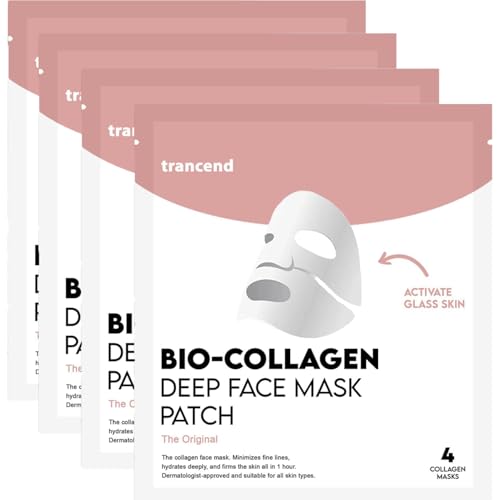 Trancend™ Real Deep Collagen Face Mask for Korean Skin Care – Hydrogel Sheet Mask, Overnight Hydrating Mask for Pore Minimizing, Elasticity & Firming, Bio Collagen Treatment - 39G (4 Count)