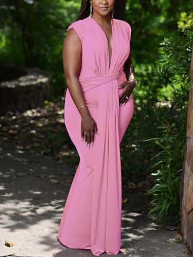 Image of Ekaliy Elegant Bodycon Dresses for Women Deep V Neck Maxi Dress Mermaid Long Dress