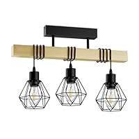 EGLO Hornwood tafellamp, vintage bedlampje in industrieel design, retro lamp van staal en hout, kleur zwart, crème, bruin, FSC-gecertificeerd, E27- fitting, met schakelaar