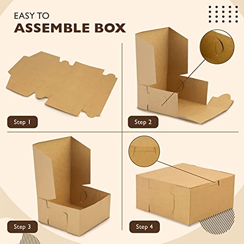 [25 Pack] Kraft Pie Boxes - 6X6X3 Inch Brown Boxes For Baked Goods - Small Boxes For Cookies, Cake, Cheesecake, Muffins, Dessert, Macaroon, Sweets - Bulk Recyclable Paper Cardboard Square Gift Boxes #TOP3