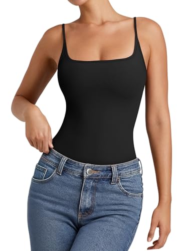 PINKMSTYLE Womens Double Lined Square Neck Bodysuit Spaghetti Strap Tank Top Sexy Going Out Tops