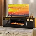 Lemberi Fireplace tv Stand with 36 inch Fireplace Up to 80" TVs,LED Light Entertainment Center and Storage, 70" Modern Wood Media TV Console with Highlight Cabinet for Living Room