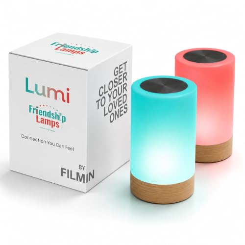 Friendship Lamp Lumi by Filimin - Best Friend WiFi Touch Lamp Real Beech Wood LED Light for Long-Distance Connection Relationship Friendship Gifts Couples App Setup No Subscription - Set of 2