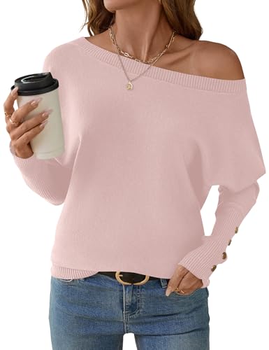 Micoson Women's Off The Shoulder Sweater Top Fall 2025 Oversized Knit Long Batwing Sleeve Crochet Pullover Sweaters