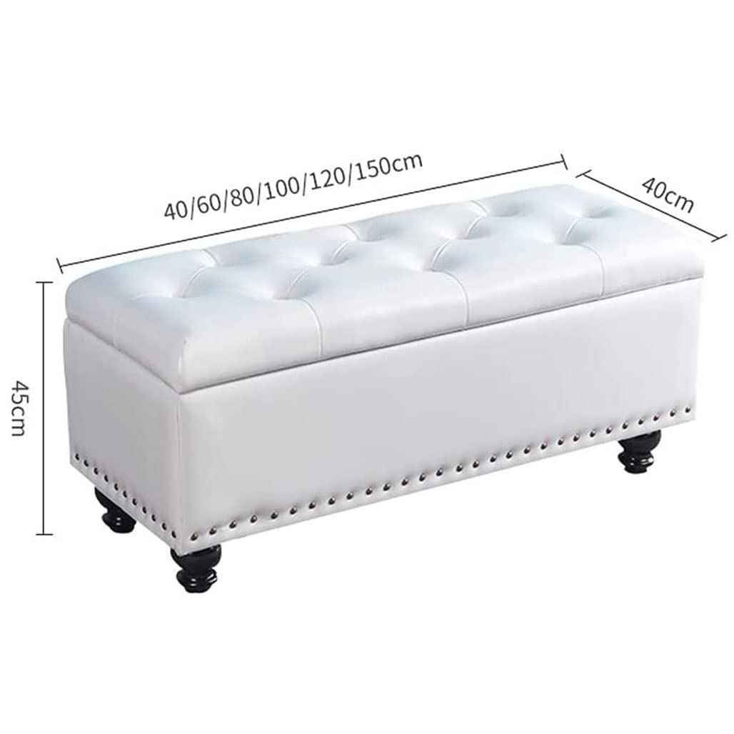 Otomana Plegable con Almacenamiento, Taburete Rectangular para sofá con Almacenamiento y Tapa abatible, Banco para Zapatos de Cuero, Estructura de Madera Maciza con Tapa