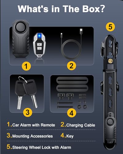 Electop Steering Wheel Lock with 113db Alarm Car Lock Heavy Duty Car Alarm System with Motion Sensor Anti Theft Device with Adjustable Locking and 2 Keys Car Alarm System for Auto Truck Van SUV - Thumbnail 6