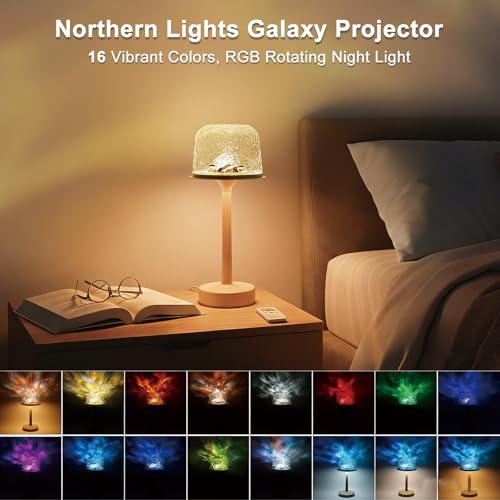 Ecloom Long Runtime Lamp 16 Color Bathroom Rechargeable Cordless Shower Lamp Touch Remote Control Northern Lights Projector for Bathroom, Gathering, Activity, Decorations, Gifts