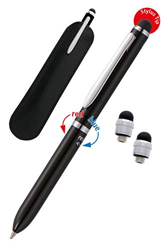 Multipen 3-in-1 Schwarz | Eingabe-Stift und Dreh-Kugelschreiber (rot, blau) in einem | Handyzubehör Stift zur Nutzung auf Tablet, Smartphone,