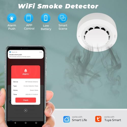 Image of Blackt Electrotech BT35W WiFi Smart Photoelectric Smoke Detector - Ceiling Mounted Fire Alarm with 80dB Siren with Smart Life App Alerts