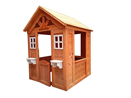Outdoor Playhouse For Age 3-6 Years Boy Girl, Wooden Cottage Playhouse With Window & Flowerpot Holder, Play House For Outdoor Garden, Lawn, Patio, Yard. #TOP6