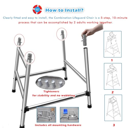 Silla de Socorrista Elevada en Acero Inoxidable 180 cm miniatura 7