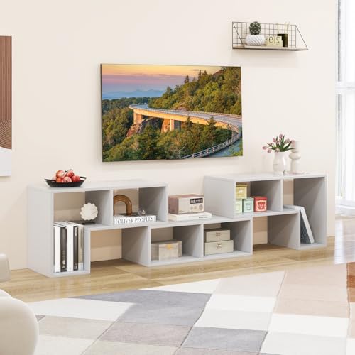 Image of GIANTEX Free-Combination TV Stand for Bedroom - Entertainment Center for 50 55 60 65 Inch TV, 3-Piece Media Console Table with Storage Cubes, Deformable Open Storage Bookcase Shelf (White)