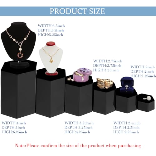 Image of Jetec 24 Pcs Hexagonal Jewelry Display Risers Hexagonal Market Display Risers Stands Acrylic Showcase Acrylic Stand for Jewelry Model Figures Decoration, 6 Sizes (Black)