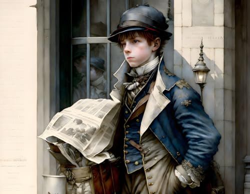 Toile murale décoration salon Poor Newspaper Boy Meechi tableau moderne 50x70 cm
