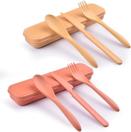 Image of 2 Sets Reusable Cutlery Set with Case, Travel Cutlery Set, Portable Plastic Forks Set for Picnic School Office Lunch (Multicolor)