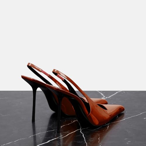Image of THESHY Women's Pointed Toe High Stiletto Heels Slingback Stretch Slip-on Pumps Backless Patent Leather Fashion Dress Shoes for Women