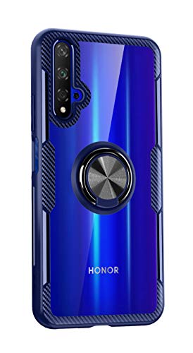 SORAKA Hülle für Huawei Nova 5T/Honor 20 mit Ringständer,Harter PC durchsichtiger Abdeckung+Silikon Rahmen transparente hülle mit Metallplatte für Handyhalterung Auto KFZ Magnet