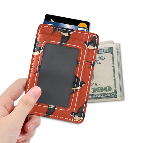 Black Swallow Red Pattern Retro leather small womens wallet slim With Cash Slot RFID Blocking card holders for Men and Women4
