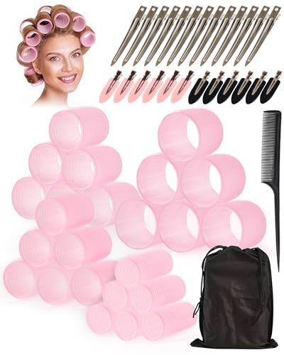 lulir 50 Pièces Bigoudis Cheveux Set, 24 Rouleaux Cheveux Chauffant Heatless Curling, 4 Tailles (60/48/36/26mm), 24 Pinces à Cheveux et 1 Peigne, pour Tous...