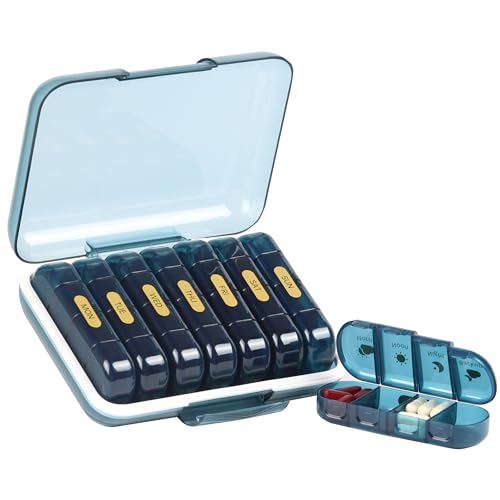 Image of Premium Unbreakable Medicine storage organizer- Waterproof Medicine organizer box- Medicine Box, 7 days Medicine Box For Home-Large Pill Organizer Box Case (Blue-4 Compartment)