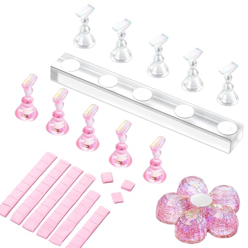 Makartt Nail Stand for Press On Nails Display Practice Art Magnetic Fake Nail Holder for Painting Nails Stand for False Nail Designs with Reusable Putty for Home DIY Beginner Salon Supplies