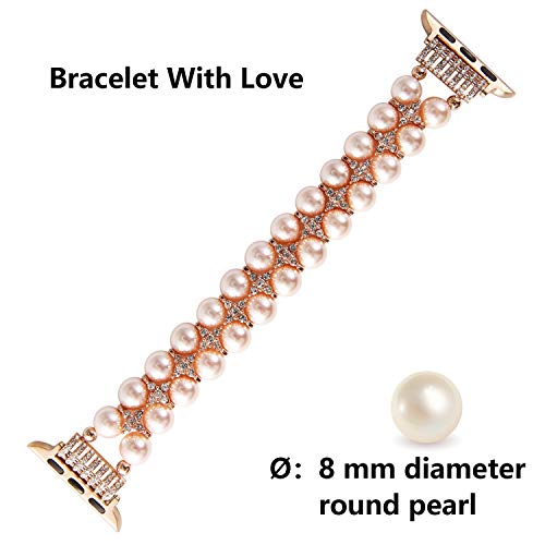 GEMEK Pearl Bracelet Compatible with Apple Watch Strap Women 38/40/41mm iWatch Strap Series 9/8/7/6/5/4/3/2/1 - Image 4