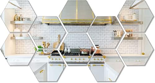 Kemmandi 10 Pieces Hexagonal Mirror Wall Mirror Glass Mirror Mirrors Decor for Home Bedroom Living Room 10IN