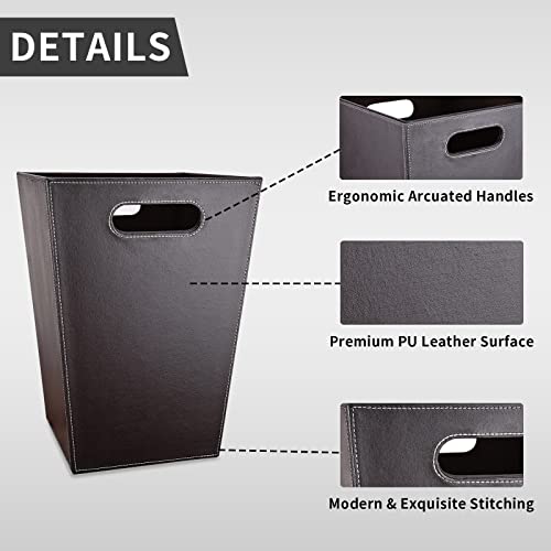 Image of GORESE Leather Trash Can Bathroom Wastebasket, 16L /4.2 Gallon Office Garbage Can with Handles for Near Desk, Square Bedroom Waste Basket Bin for Home Dorm Decorative Brown