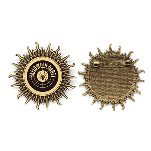 Broche ronde en métal araignée Halloween en relief argenté rétro