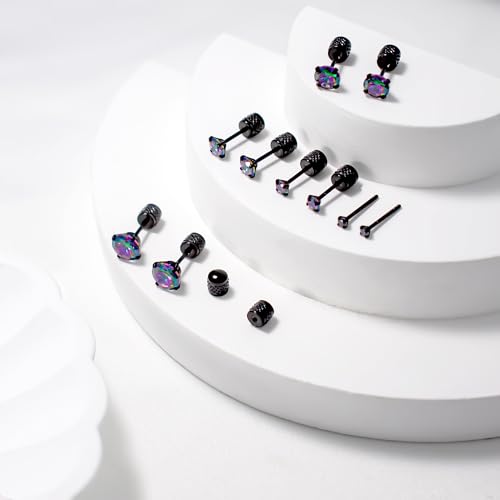 316L Surgical Stainless Steel Threadless Flat Back Earrings 2-6mm Hypoallergenic CZ Cartilage Earrings Studs Set Push-in Flat Back Stud Earrings Tragus Helix Piercing Jewelry for Women and Men3