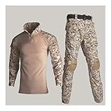 YUANYUAN520 Taktische Weste, Militär-Uniform, Hemd + Hose mit Knie- und Ellenbogenschonern, für Paintball, taktischer Ghillie-Anzug, Tarnmuster, Jagdkleidung (Farbe: Wüsten-Digital, Größe: L 65 75 kg)