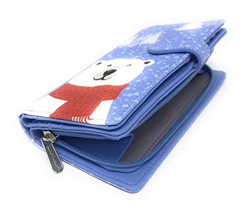 Shag Wear True North Polar Bear Wallet for Women and Teen Girls Vegan Faux Leather Blue Large 7"3