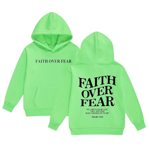 Jesus Hoodie Girls Boys Faith Over Fear Athletic Hooded Sweatshirt Long Sleeve Casual Pullover Tops with Pocket