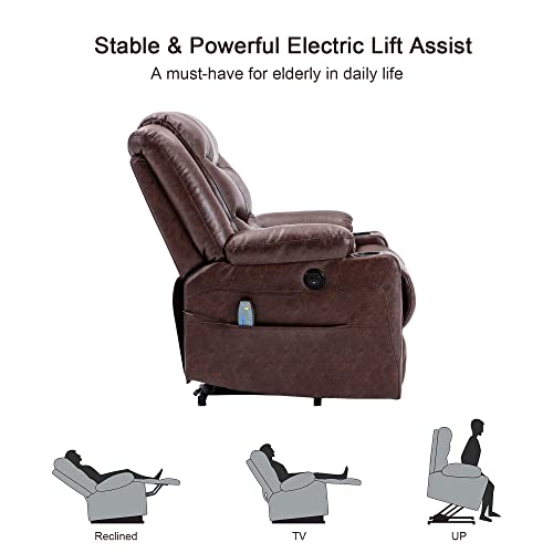 Ever Advanced Power Lift Recliner, Lift Chairs Recliners For Elderly, Lift Chair With Heat And Massage, Remote Control, Usb Port, 2 Cup Holders & Side Pockets For Home,Office (Faux Leather Brown) #TOP2
